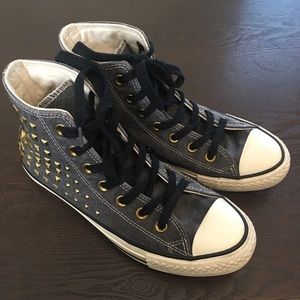 converse hightops size 8 grey with gold